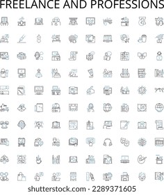 Freelance and professions outline icons collection. Freelance, professions, contractor, freelancer, entrepreneur, job, work vector illustration set. independent, self-employed, consultant linear signs