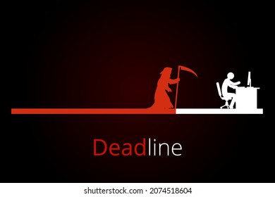 Freelance programmer in a hurry grappling with a deadline. An outsourcing employee works on a computer. The concept of no time. Vector illustration