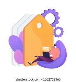 Freelance programming. Programmer cartoon character working with laptop, sitting in armchair. Freelancing, work from home, self-employed. Vector isolated concept metaphor illustration