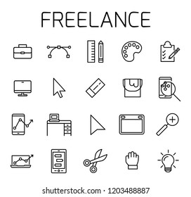 Freelance related vector icon set. Well-crafted sign in thin line style with editable stroke. Vector symbols isolated on a white background. Simple pictograms.