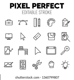 Freelance related vector icon set. Well-crafted sign in thin line style with editable stroke. Vector symbols isolated on a white background. Pixel perfect. Editable stroke.