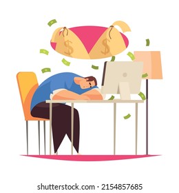 Freelance remote flexible work composition with cartoon style human character of freelancer relaxing at work vector illustration