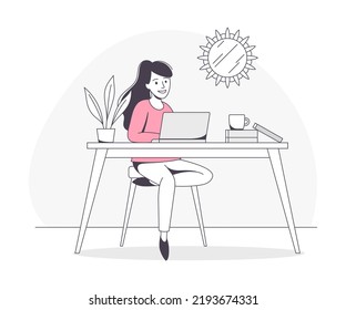 Freelance Remote Work Young Woman Sitting Stock Vector (Royalty Free ...