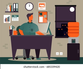 freelance or remote worker workspace illustration with unique color scheme in minimalism style version 2