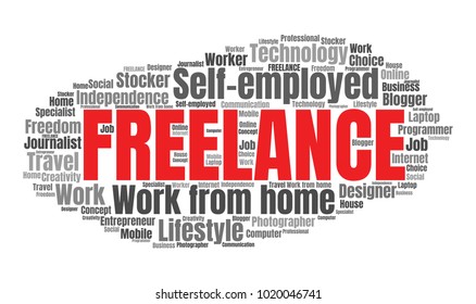 Freelance or Self Employed Word Cloud Collage. Work from Home Concept