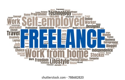 Freelance or Self Employed Word Cloud Collage. Work from Home Concept