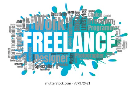 Freelance or Self Employed Word Cloud Collage. Work from Home Concept