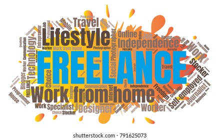 Freelance or Self Employed Word Cloud Collage. Work from Home Concept