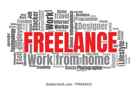 Freelance or Self Employed Word Cloud Collage. Work from Home Concept