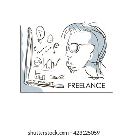 Freelance sketch concept vector illustration