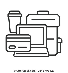 Freelance tools, icon in line design. Freelance, tools, remote work, laptop, software, communication, productivity on white background vector. Freelance tools, editable stroke icon