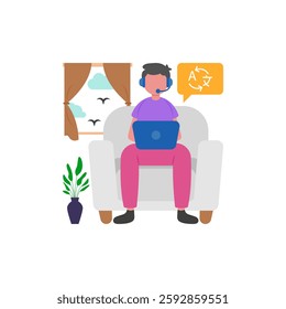 Freelance Translator, Flat Vector Illustration