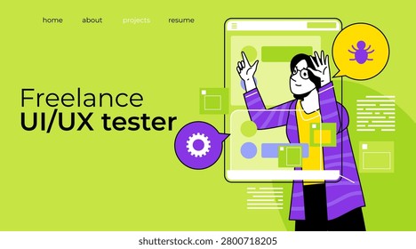 Freelance Usability testing and User Experience concept vector illustration for test website usability software development testing service