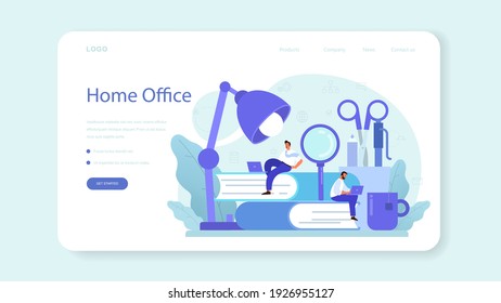 Freelance web banner or landing page. People working remotely through the internet. Idea of jop independency and free schedule. Time management, work efficiency. Vector flat illustration