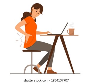 Freelance Woman Feel Some Back Pain on Waist Area on the Time of Online Working with Laptop from Home.