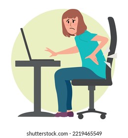 Freelance Woman Feel Some Back Pain on Waist Area on the Time of Online Working with Laptop from Home.