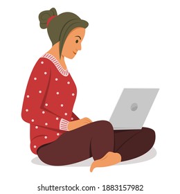 Freelance Woman is Online Working with Laptop.