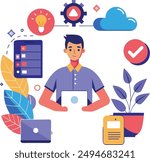 Freelance work abstract concept, digital vectors illustration, Freelancer job remote work online selfemployment, freelance platform available for hiring independent, web specialist abstract metaphor