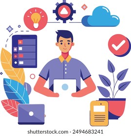 Freelance work abstract concept, digital vectors illustration, Freelancer job remote work online selfemployment, freelance platform available for hiring independent, web specialist abstract metaphor