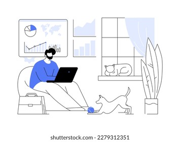 Ilustración vectorial de concepto abstracto de trabajo independiente. Trabajo independiente, trabajo a distancia, autoempleo en línea, plataforma freelance, disponible para contratación, metáfora abstracta de especialista web independiente.