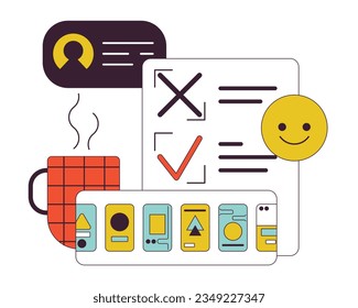 Freelance work flat line concept vector spot illustration. Online communication 2D cartoon outline objects on white for web UI design. Editable isolated color hero image