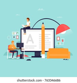 Freelance, work at home. Flat design vector illustration.