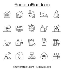 Freelance and Work at Home Icons Set. Collection of linear simple web icons such as Work from Home, Distant Work, Freelance, Online Video Conferencing, Work Online and more.