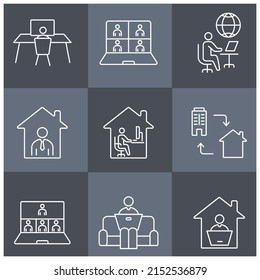 Los iconos de trabajo independiente y trabajo en casa se configuran . Elementos vectoriales del símbolo Freelance y Work at Home pack para web infográfica