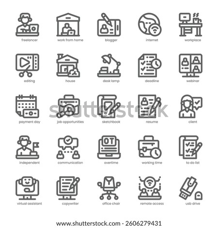 Freelance Work Icon pack for your website, mobile, presentation, and logo design. Freelance Work Icon outline design. Vector graphics illustration and editable stroke.
