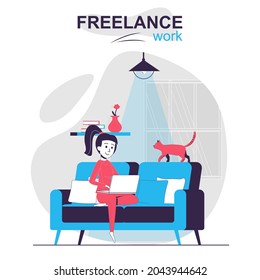 Freelance work isolated cartoon concept. Remote worker or freelancer works online at home, people scene in flat design. Vector illustration for blogging, website, mobile app, promotional materials.