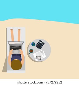 Freelance. Work outside.Top view. Work and rest. Vector illustration in flat design.
