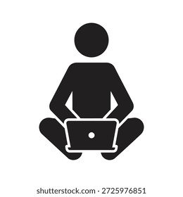 Ícone de trabalhador freelance sentado no chão com laptop para o estudo de trabalho remoto estilo de vida nômade digital e computador de usuário de tecnologia de escritório doméstico