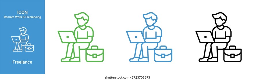 trabalhador freelance com ícone de laptop definir trabalho remoto digital nomad outline ilustração