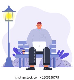 Freelance Worker on Nature Vector Illustration