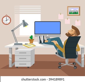 Freelance worker. Vector flat illustration