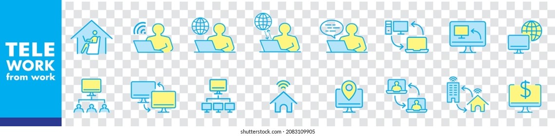 freelance worker, work from home, laptop, pc monitor, workspace, line icons vector. 
