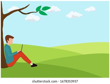 Freelance working in comfortable condition at outdoor