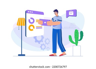Freelance working concept with people scene. Vector illustration