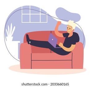 freelance working in sofa with laptop