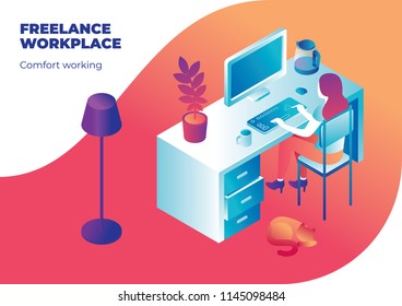 Freelance workplace isometric illustration