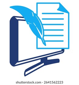 Freelance Writer icon represented by quill, paper, computer Dualtone style.