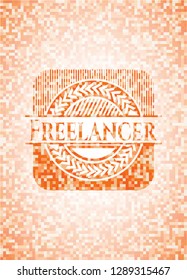 Freelancer abstract emblem, orange mosaic background