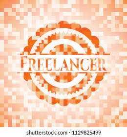 Freelancer abstract orange mosaic emblem with background