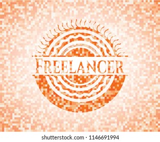 Freelancer abstract orange mosaic emblem with background