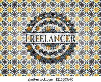 Freelancer arabic badge background. Arabesque decoration.