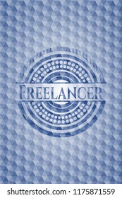 Freelancer blue emblem with geometric pattern.