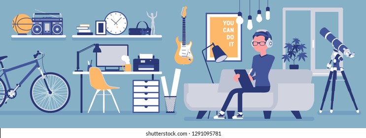 Freelancer Boy Room Interior Home Office Stock Vector (Royalty Free ...