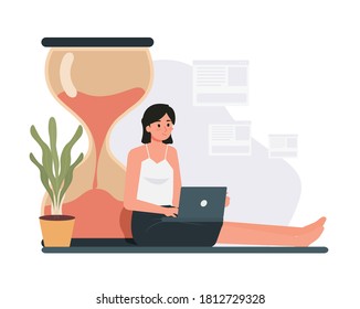 Freelancer character woman working on laptops at home, Female Working From Home Flat Design, Work at home during an outbreak of the COVID-19 virus, Online study, education, Study from home