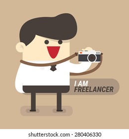 Freelancer concept, businessman with camera