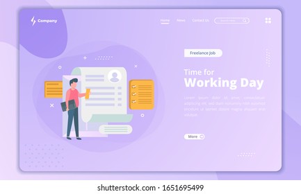 Freelancer concept, Looking for new job, Time for working day concept on landing page template